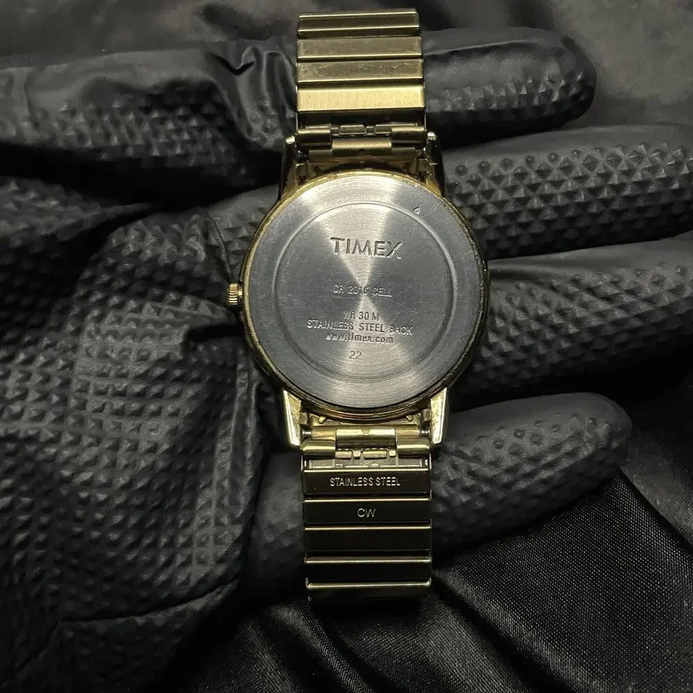 Timex Indiglo Quartz Day/Date Indiglo SS Gold Tone White Dial 38mm New Battery